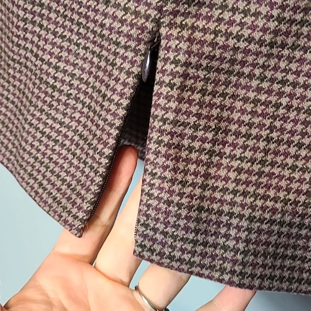 Akris Cashmere Plaid Skirt 6 Houndstooth Burgundy Brown Old Money Luxury Preppy - Picture 4 of 9